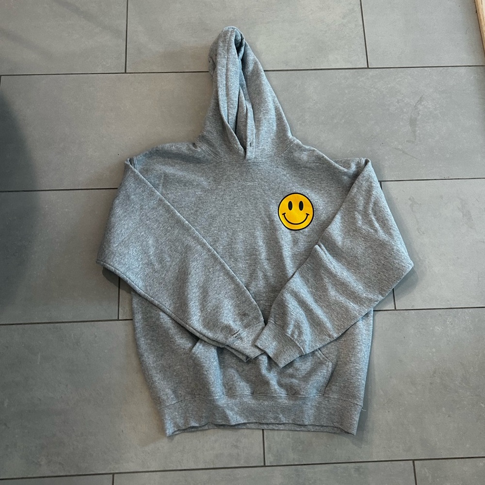 Gildan Gray Hoodie with Yellow Smiley Face